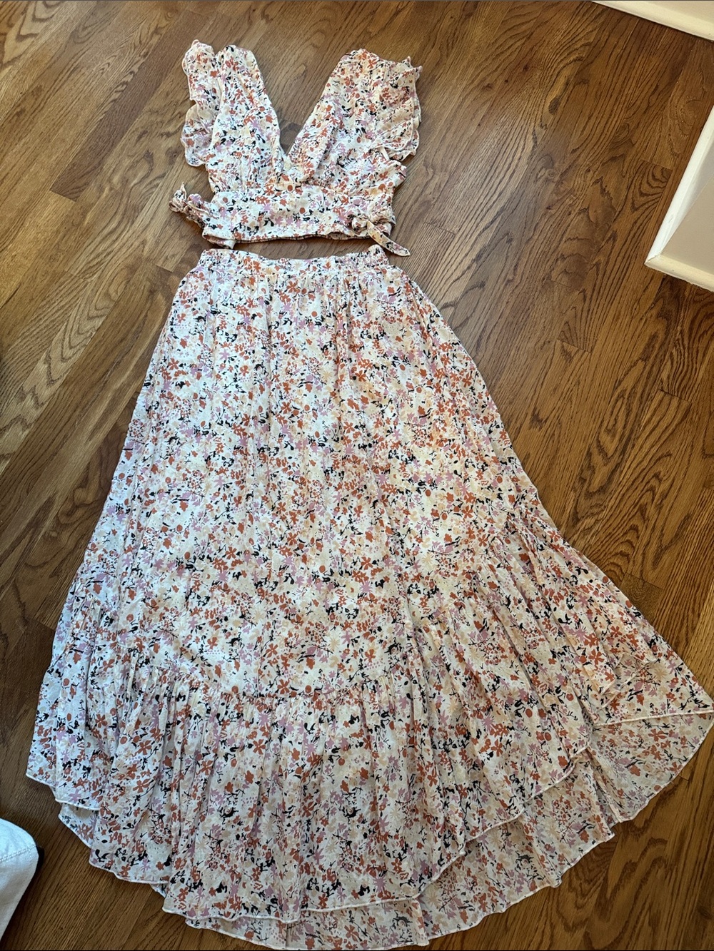 Free People Blush Floral Tiered Maxi Skirt